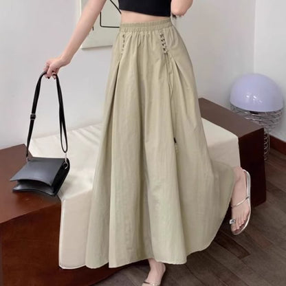 Drawstring Midi Skirt with Elastic Waist and Plain Design