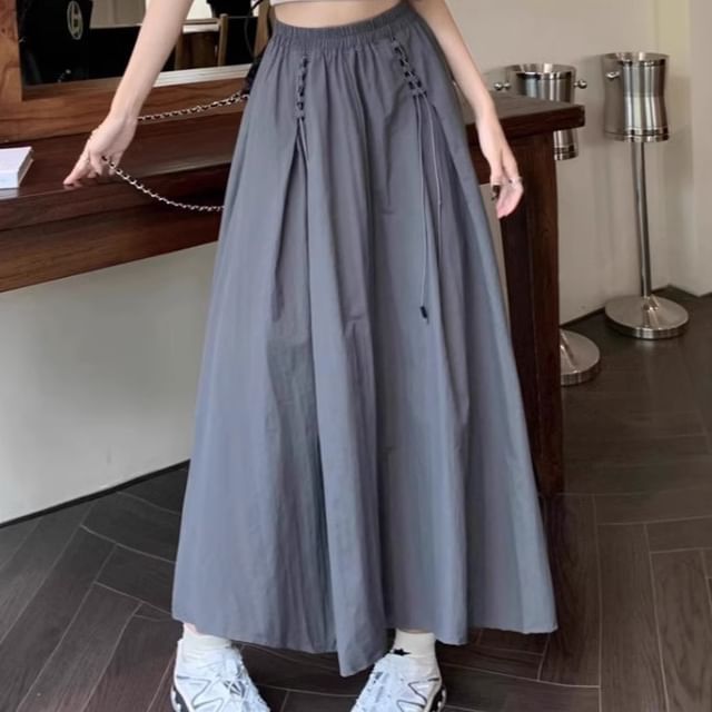 Drawstring Midi Skirt with Elastic Waist and Plain Design