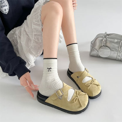 Platform Cross Strap Bow Buckled Mary Jane Mules