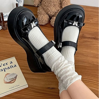 Platform Butterfly Bow Patent Leather Mary Jane Shoes