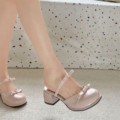 Chunky Heel Bow Patent Leather Sandals