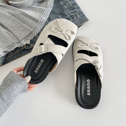 Platform Cross Strap Bow Buckled Mary Jane Mules