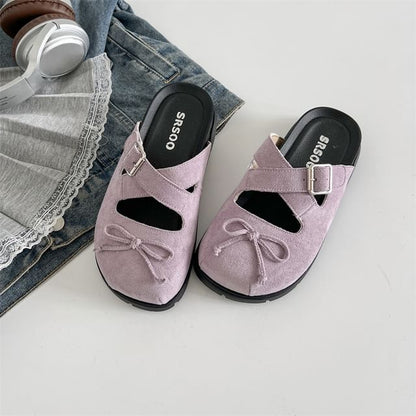 Platform Cross Strap Bow Buckled Mary Jane Mules