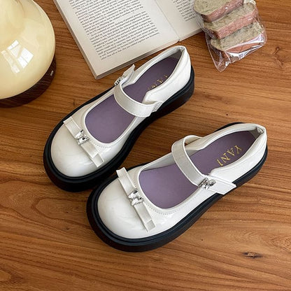 Platform Butterfly Bow Patent Leather Mary Jane Shoes