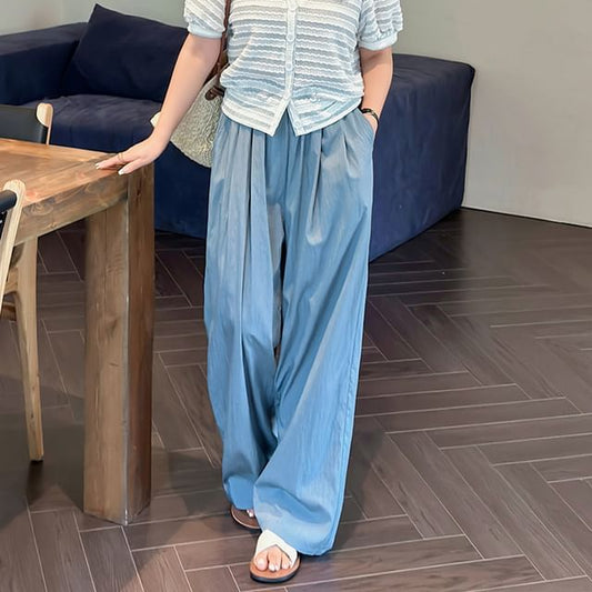 Plus Size High Rise Plain Wide Leg Pants