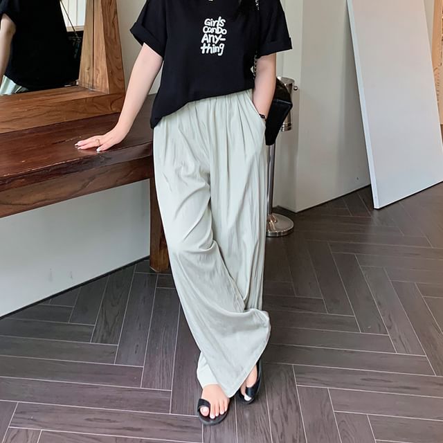 Plus Size High Rise Plain Wide Leg Pants