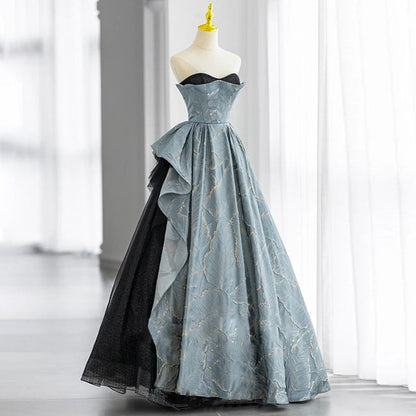 Strapless Patterned Asymmetrical A-Line Evening Gown