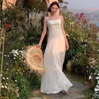 Floral A-Line Dress Jacquard Strap Maxi Spaghetti