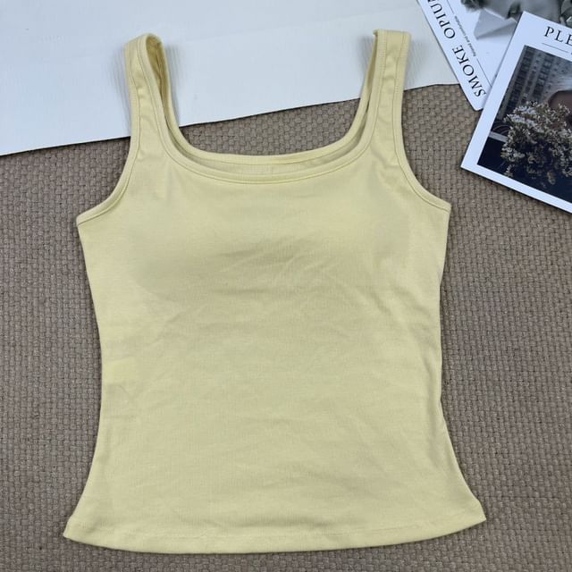 Neck Padded Square Fit Plain Slim Top Tank