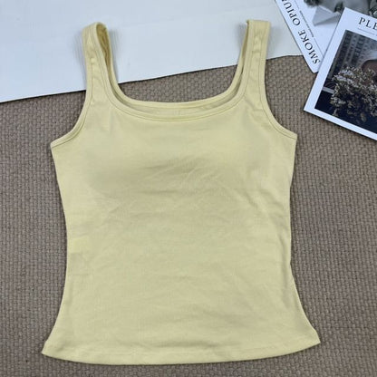 Neck Padded Square Fit Plain Slim Top Tank