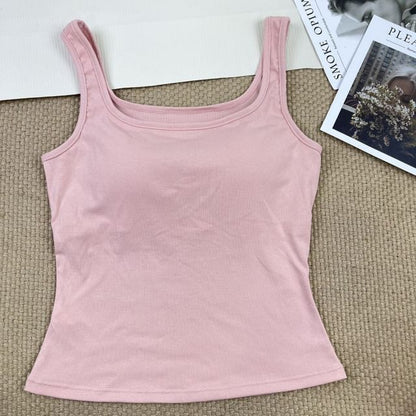 Neck Padded Square Fit Plain Slim Top Tank