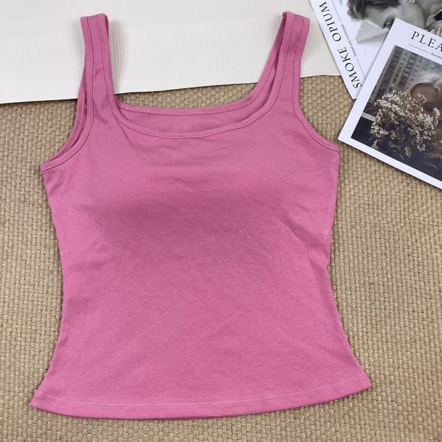 Neck Padded Square Fit Plain Slim Top Tank