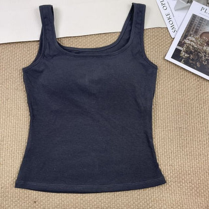Neck Padded Square Fit Plain Slim Top Tank