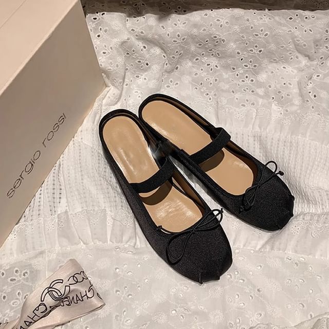 Hidden Wedge Round Toe Bow Satin Mary Jane Mules