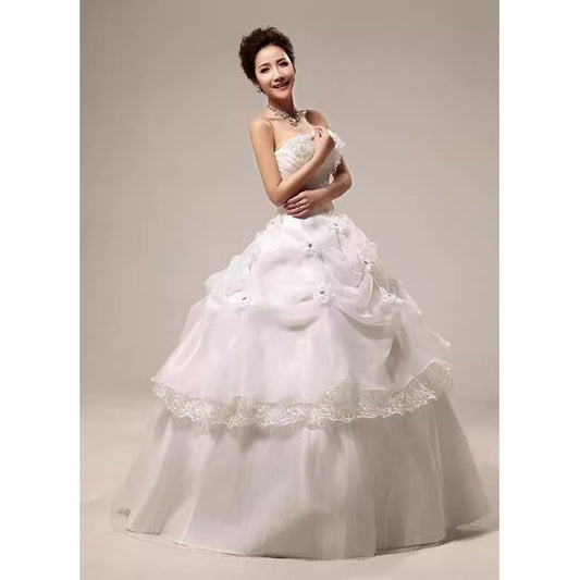 Floral Panel Ball Lace Gown Strapless Ruched Accent