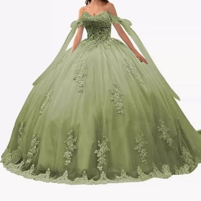 Off-Shoulder Floral Embroidered Ball Gown