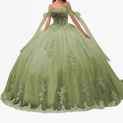 Off-Shoulder Floral Embroidered Ball Gown