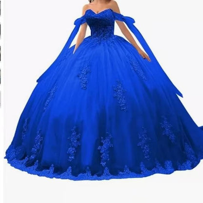 Off-Shoulder Floral Embroidered Ball Gown