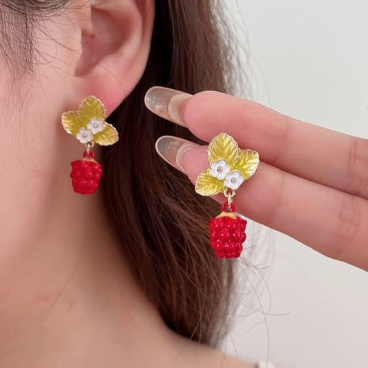 Floral Berry Glaze Alloy Drop Earring
