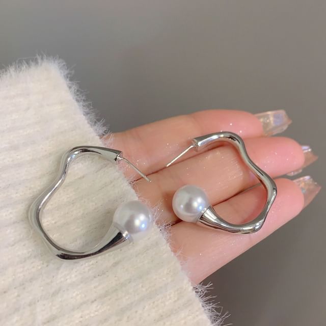 Faux Pearl Irregular Alloy Open Hoop Earring