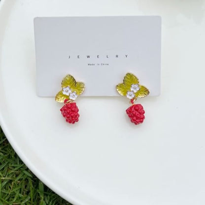 Floral Berry Glaze Alloy Drop Earring