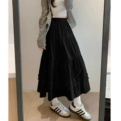 Elevated Midi A-Line Skirt with Frilled Hem