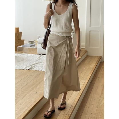 Wrap Maxi Skirt with High Waist and Plain Design
