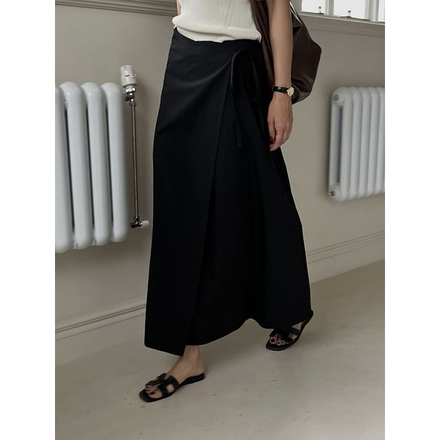 Wrap Maxi Skirt with High Waist and Plain Design