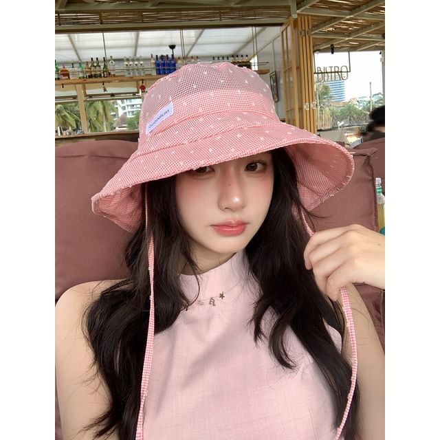 Lettering Applique Plaid Bucket Hat