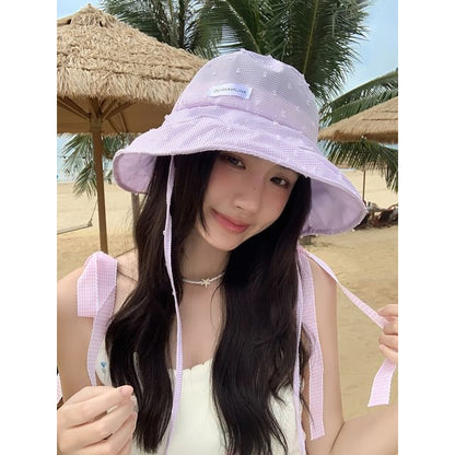 Lettering Applique Plaid Bucket Hat