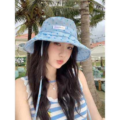 Lettering Applique Plaid Bucket Hat