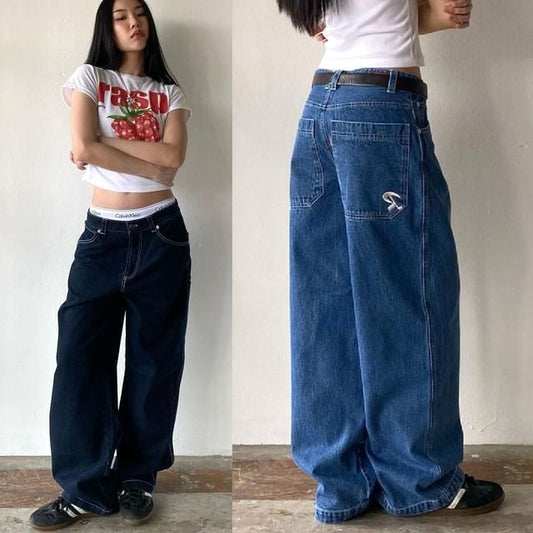 Wide-Leg Loose-Fit Jeans Rise Low Washed