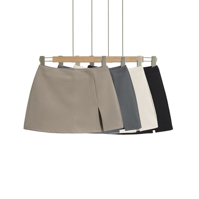 Slit Mini Skirt with High Waist and A-Line Shape