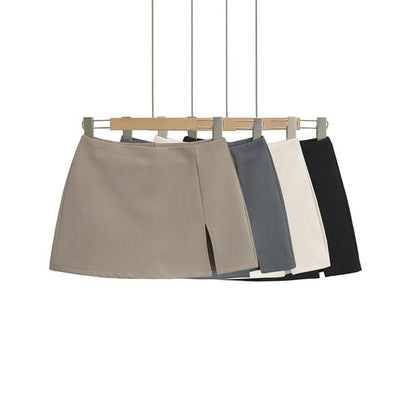 Slit Mini Skirt with High Waist and A-Line Shape