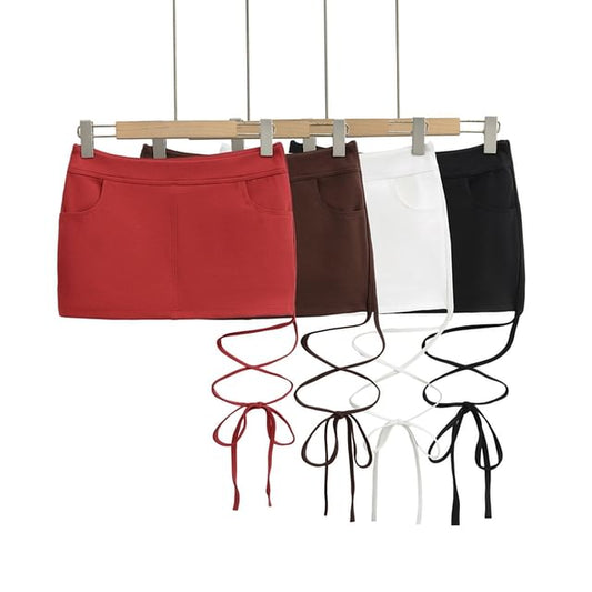 Thigh-High Slit Pencil Skirt with Tie Detail