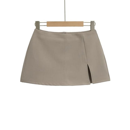 Slit Mini Skirt with High Waist and A-Line Shape