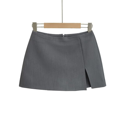 Slit Mini Skirt with High Waist and A-Line Shape