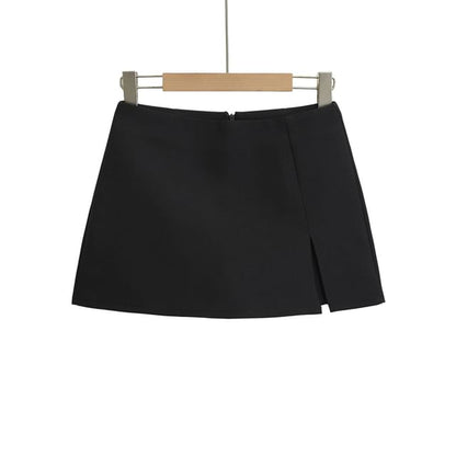 Slit Mini Skirt with High Waist and A-Line Shape