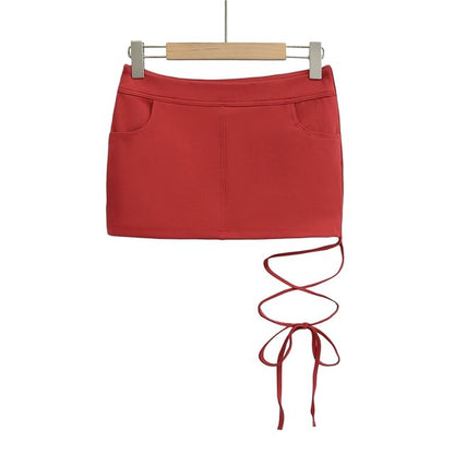Thigh-High Slit Pencil Skirt with Tie Detail