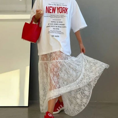 See-Through Lace Maxi Skirt with High Waist