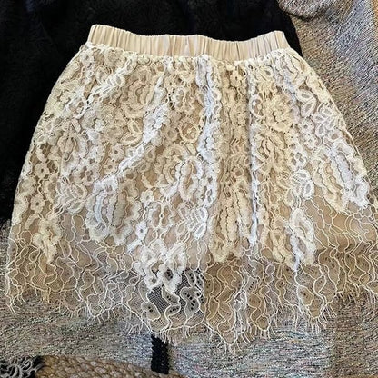 Fringed Lace Mini Skirt with High Rise