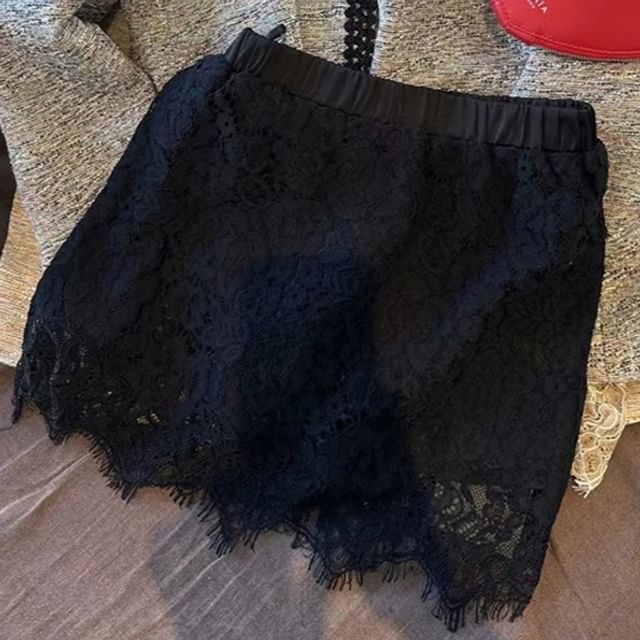 Fringed Lace Mini Skirt with High Rise