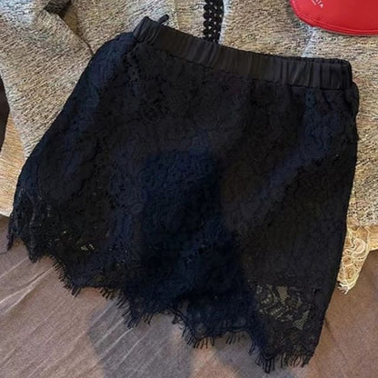 Fringed Lace Mini Skirt with High Rise
