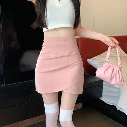 Ruched Mini A-Line Skirt with High Waistband