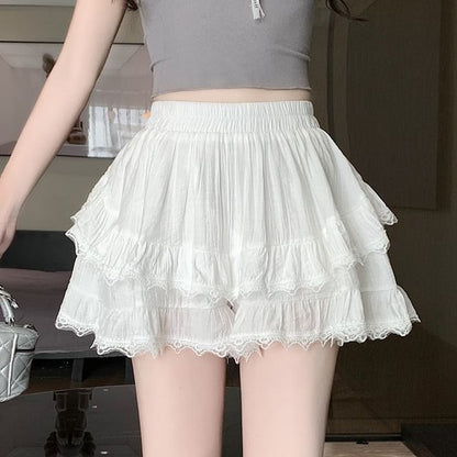 High-Waist Lace-Trimmed Mini Skirt