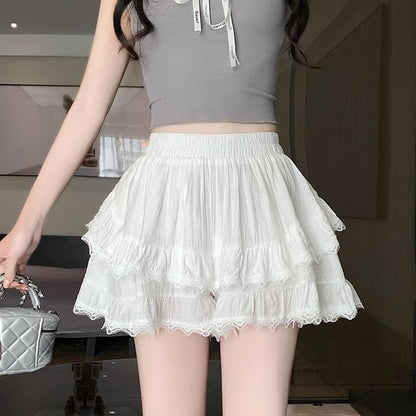 High-Waist Lace-Trimmed Mini Skirt