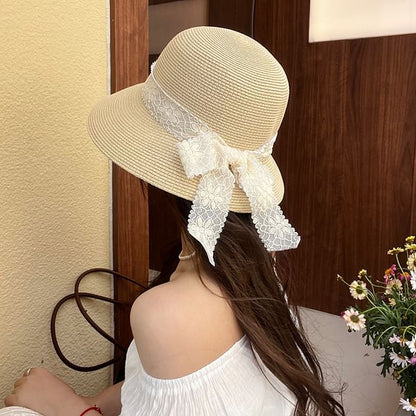 Lace Ribbon Straw Bucket Hat