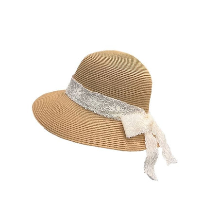 Lace Ribbon Straw Bucket Hat