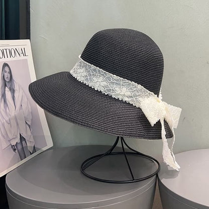 Lace Ribbon Straw Bucket Hat