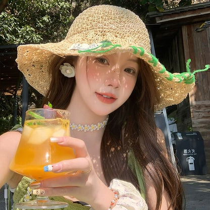 Contrast Stitching Straw Sun Hat